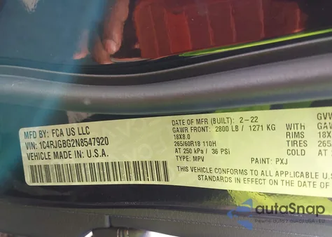 2022 Jeep Grand Cherokee Limited z USA, uszkodzony, nr VIN 1C4RJGBG2N8547920